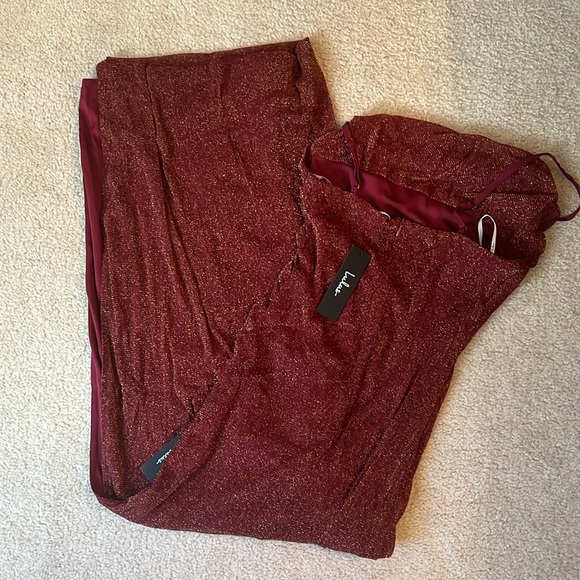 NWT Lulus Next Please Gold and Burgundy Cowl Neck Bodycon Dress - Picture 15 of 15